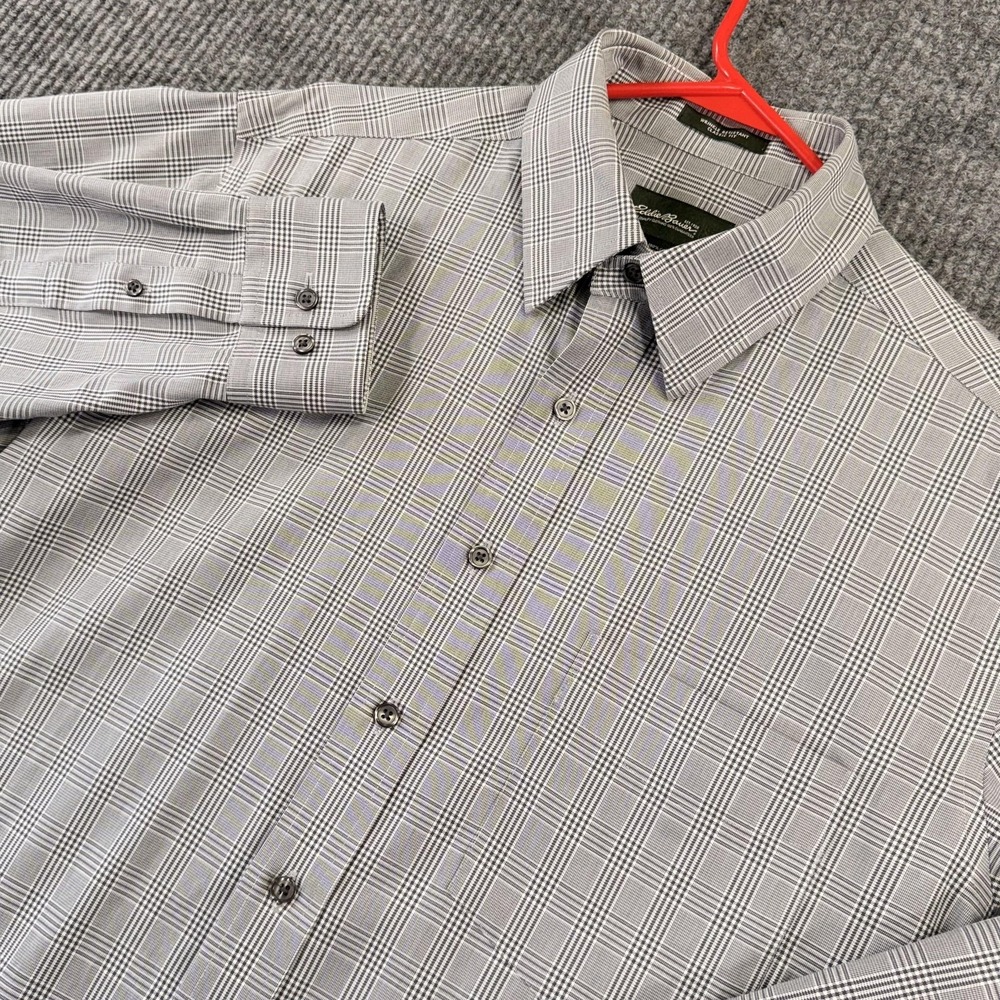 Eddie Bauer Dress Shirt Mens‎ LT 36/37 Gray Plaid Wrinkle Resistant Long Sleeve
